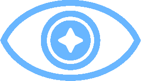 Blauer Augenumriss mit sternförmiger Pupille, zentriert auf transparentem Hintergrund.