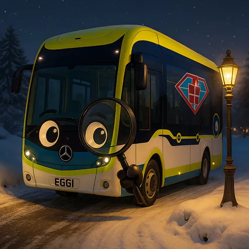 Original winterliche Busszene