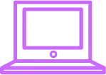 Einfacher Laptop in Vorderansicht mit lila Umriss und Bildschirm.